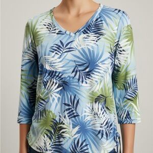 Caribbean Joe Tropical Blue and Green Top 2XL